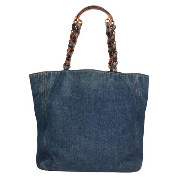 CHANEL Coco Mark Chain Tote Bag Denim Blue CC - Picture 2 of 16